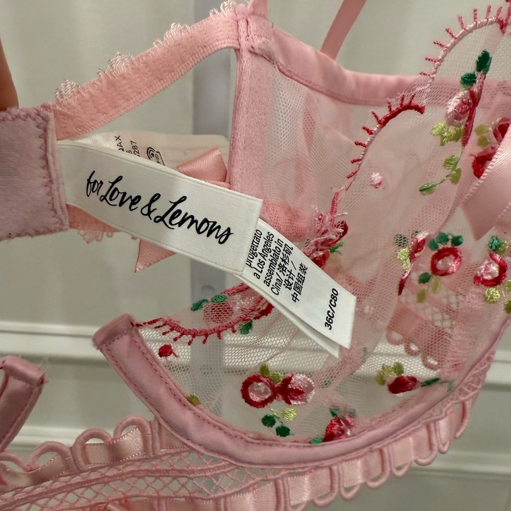 For Love And Lemons Pink Floral Embroidered Bra - Picture 4 of 6